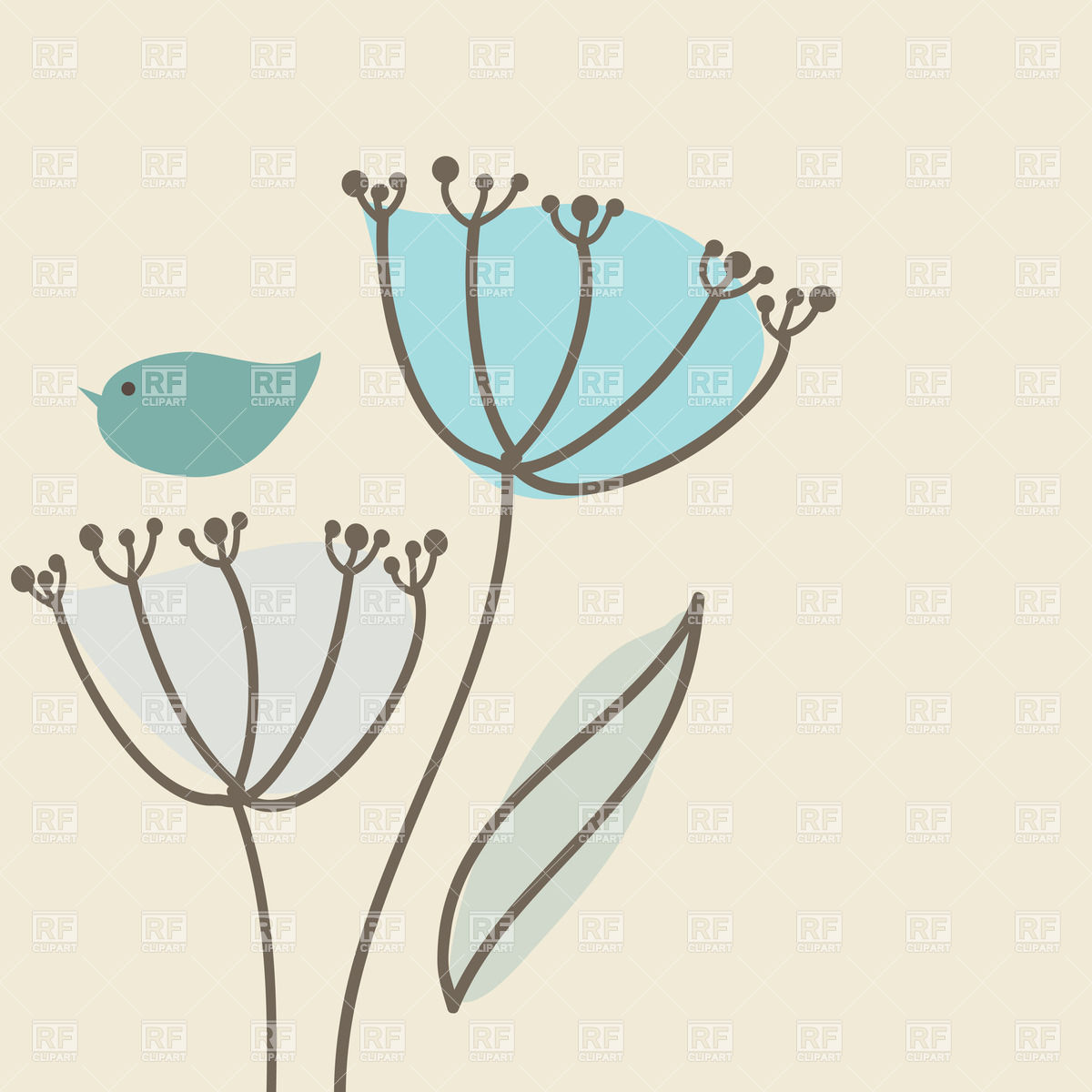 1200x1200 Stylized Simple Hand Drawn Flowers And Bird Vector Image Vector