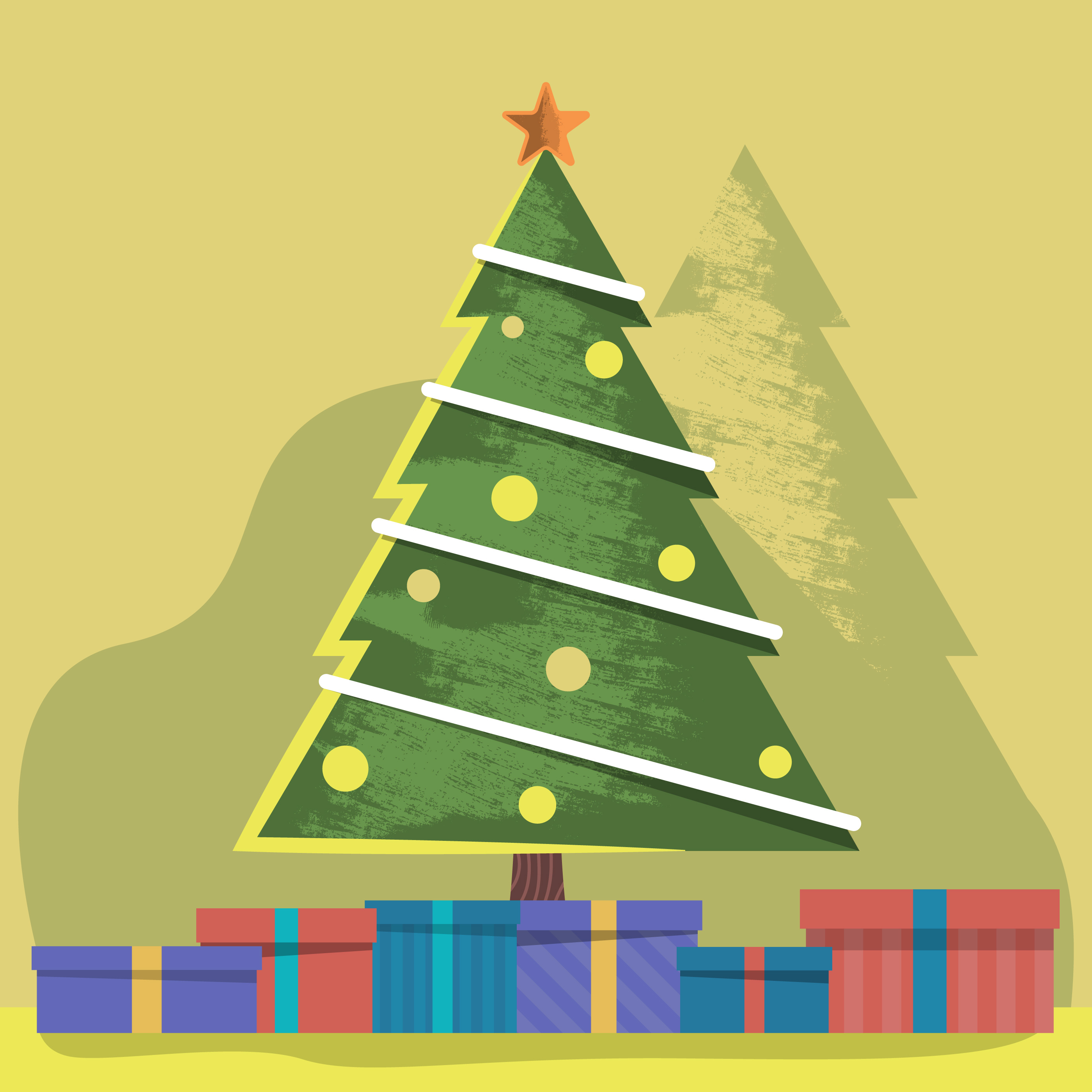2800x2800 Decorated Christmas Tree And Presents Vector Illustration