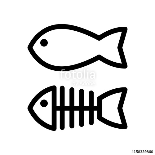 500x500 Fish And Skeleton Simple Vector Icon. Black And White Illustration