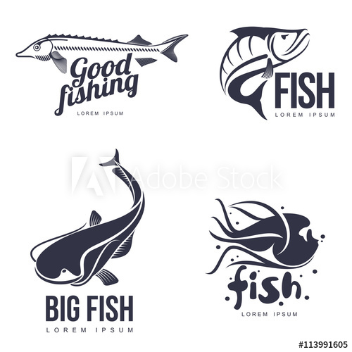 500x500 Set Logo Sea Fish Vector Illustration Of A Simple Flat, Isolated