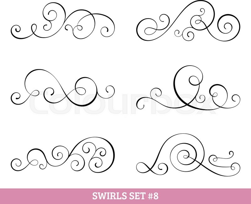 800x650 Set Of Six Vector Flourish Swirls. Simple Black Contours On White