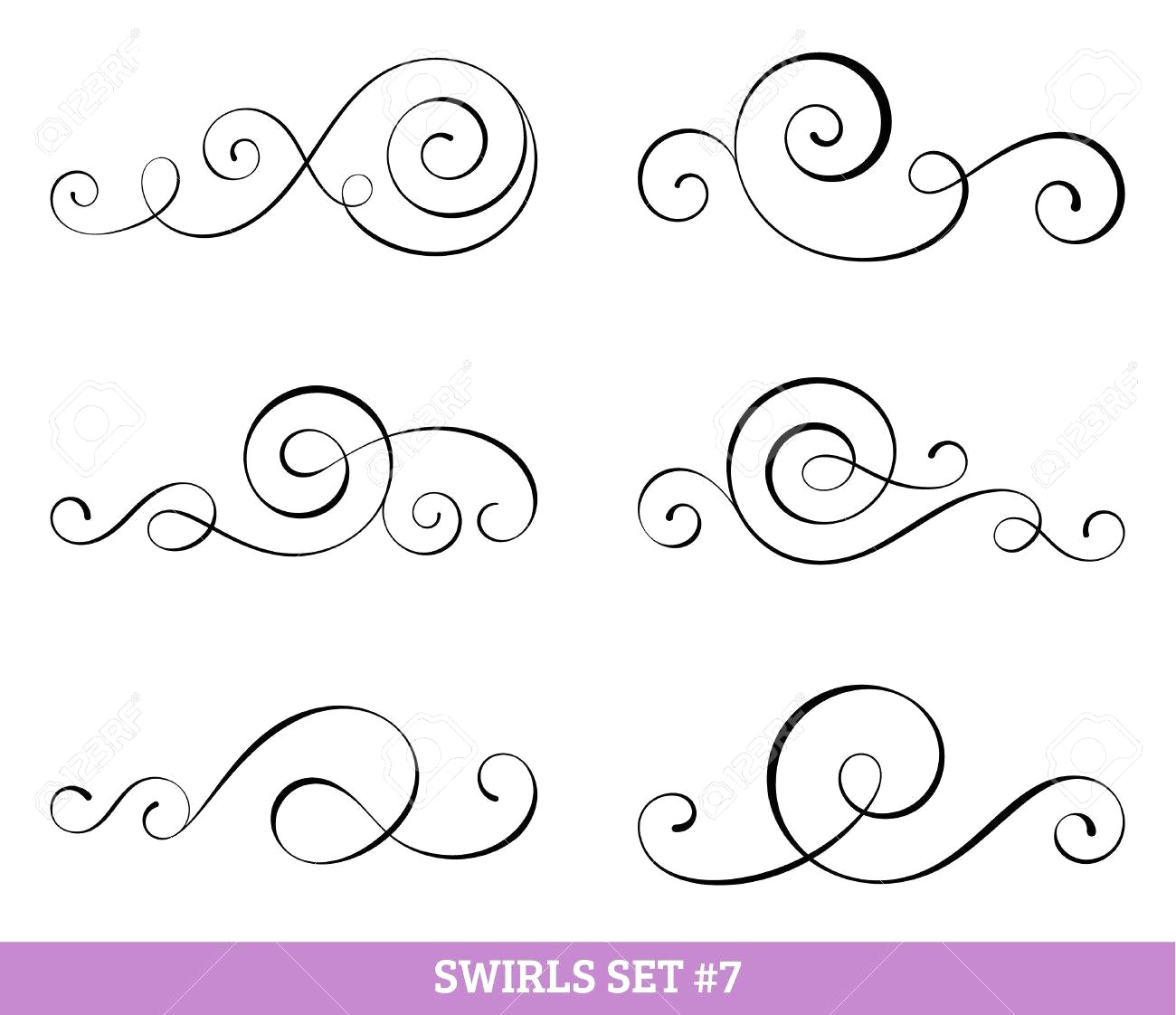 1300x1122 48595850 Set Of Six Vector Flourish Swirls Simple Black Contours