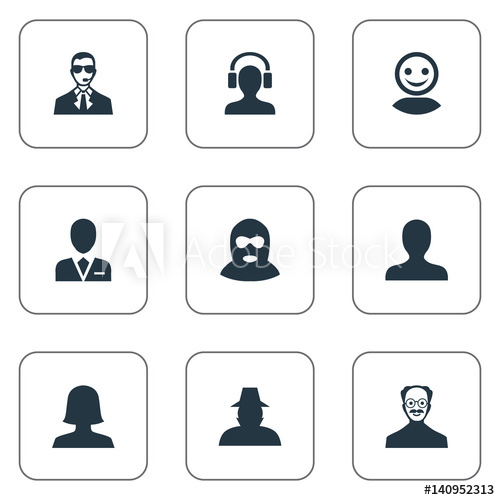 500x500 Vector Illustration Set Of Simple Human Icons. Elements Whiskers