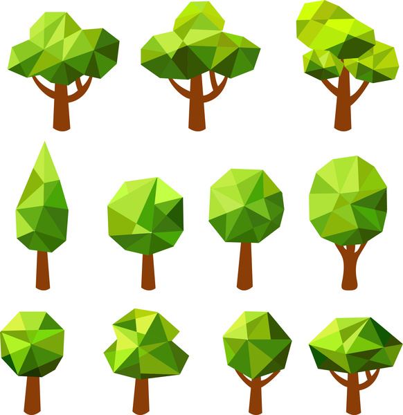 582x600 Simple Geometric Tree Set Free Vector In Adobe Illustrator Ai