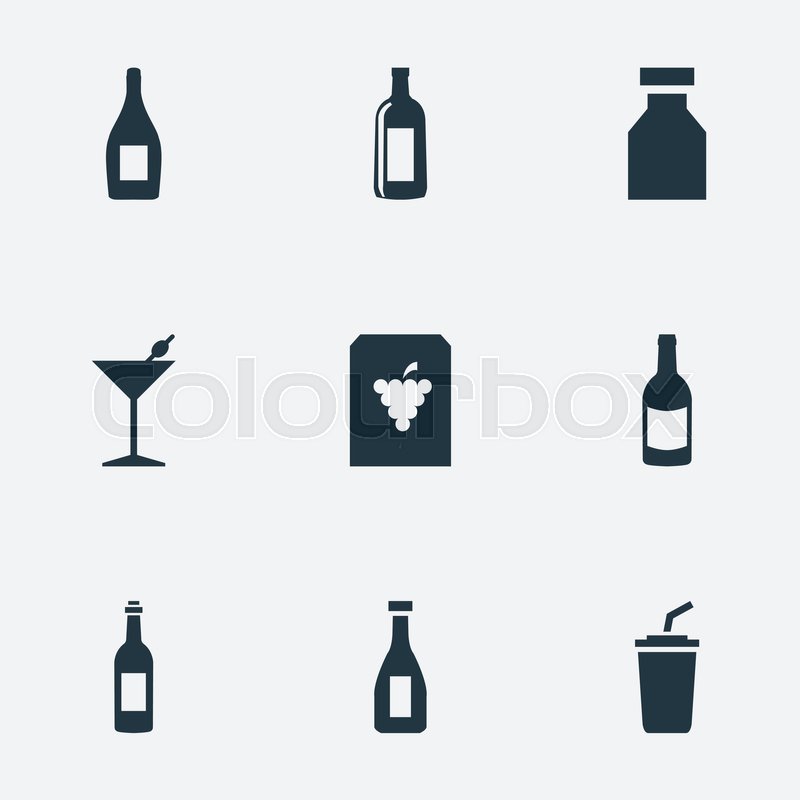 800x800 Vector Illustration Set Of Simple Beverage Icons. Elements Vine