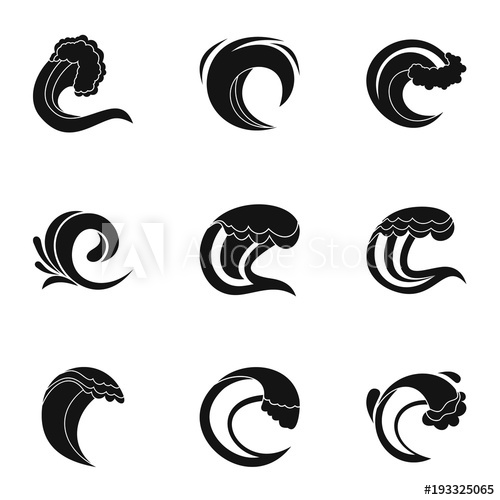 500x500 Water Wave Icons Set. Simple Set Of 9 Water Wave Vector Icons For