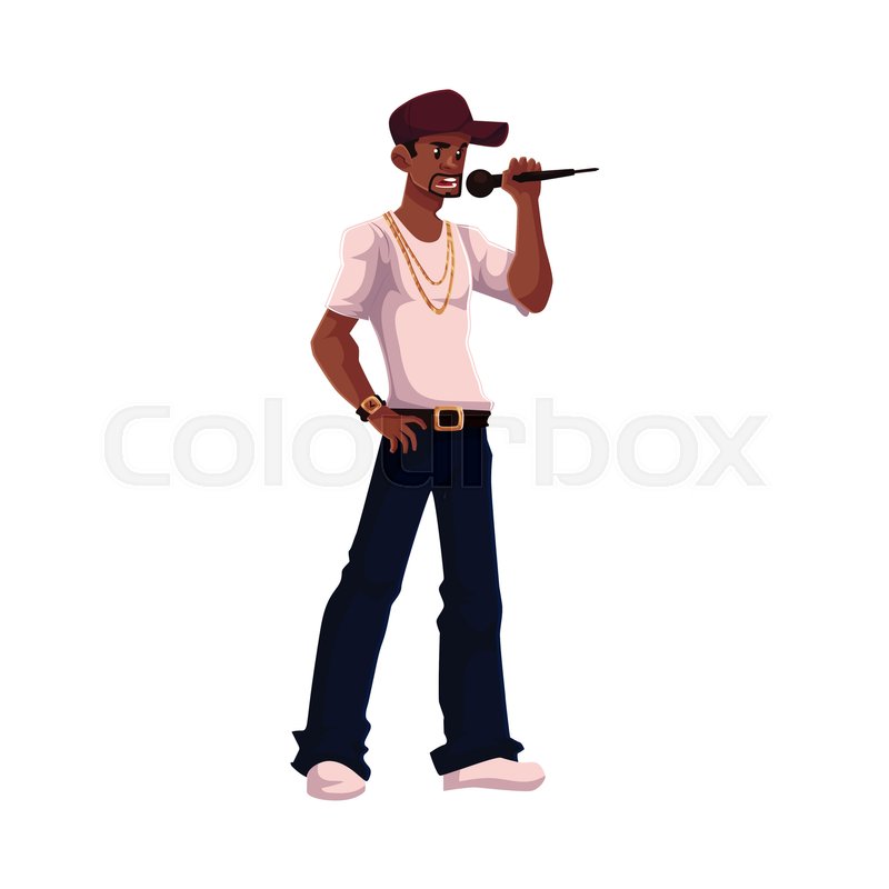 800x800 Young African Male Singer Holding A Microphone, Cartoon Vector