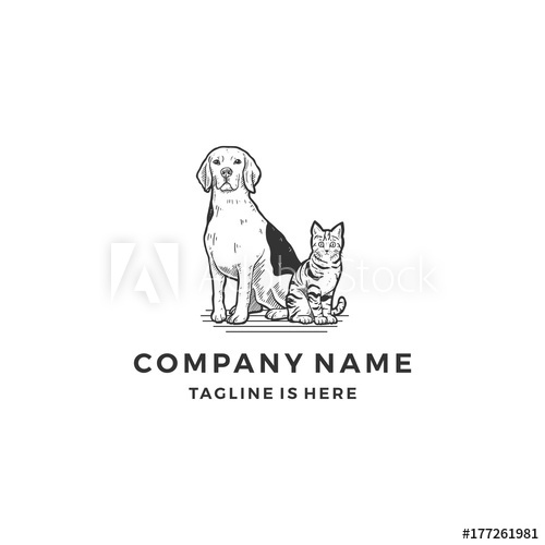 500x500 Handrawn Sitting Dog Cat Logo Icon Vector Illustration Template
