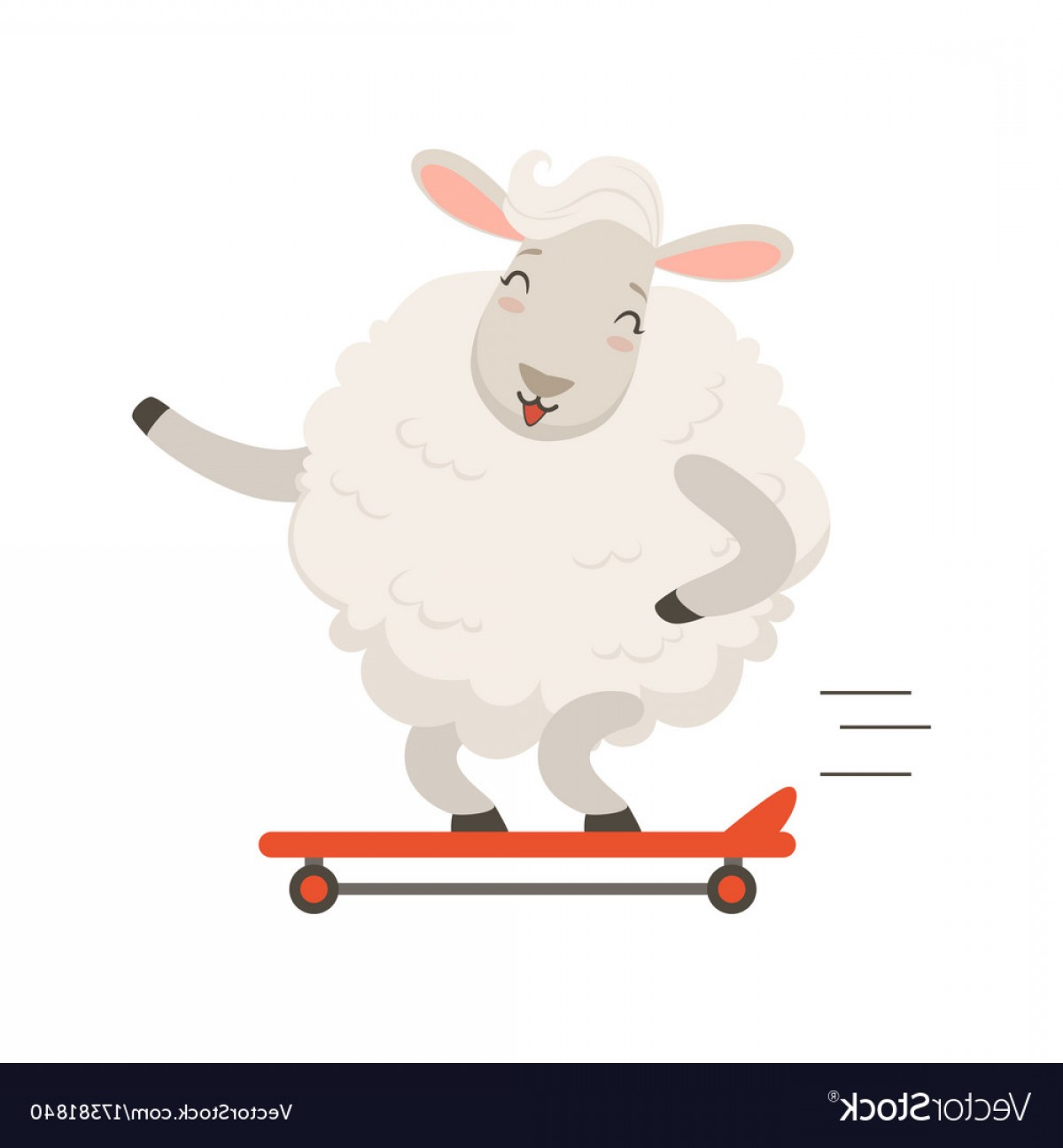 1200x1296 Cute White Sheep Character Riding A Skateboard Vector Rongholland