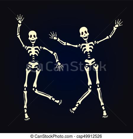 450x470 Two Dancing Skeleton. Vector Illustration, Isolated On Black. Two