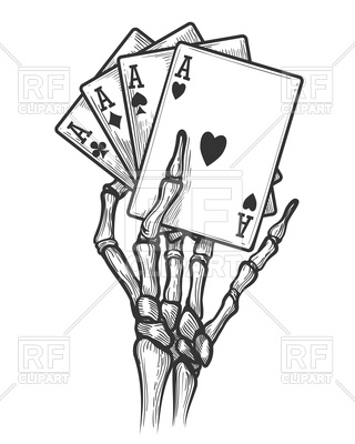 320x400 Engraving Skeleton Hand With Four Aces Vector Image Vector