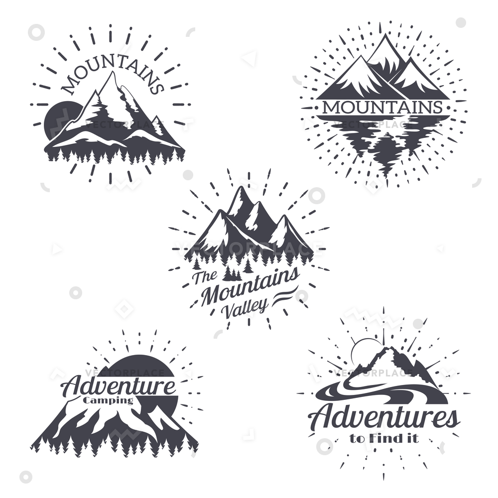 1000x1000 Mountain Sketch Logo Set Retro Style Vector Illustration 64748