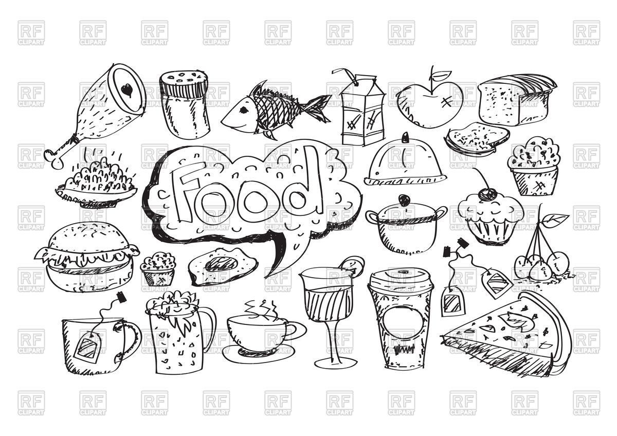 1200x848 Sketch Of Food Icons Vector Image Vector Artwork Of Food And