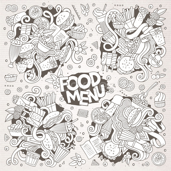 600x600 Fast Food Doodles Hand Drawn Sketchy Vector Symbols Vector