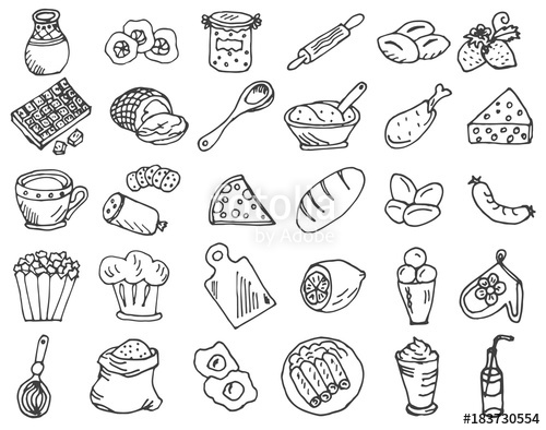 500x394 Food, Kitchen Doodles Hand Drawn Sketchy Vector Characters And