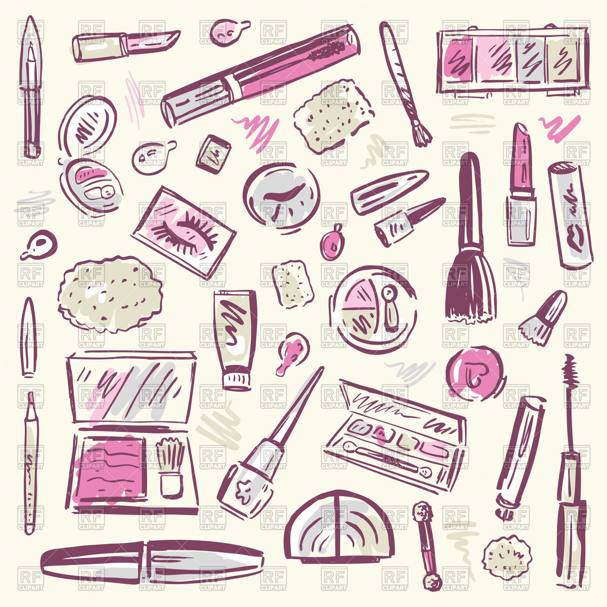 1200x1200 Sketchy Set Of Cosmetic And Makeup Products Vector Image Vector