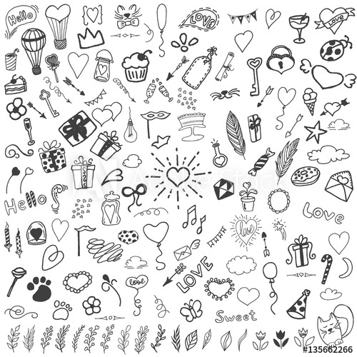 500x500 Sketchy Vector Hand Drawn Doodles Cartoon Set Of Love And