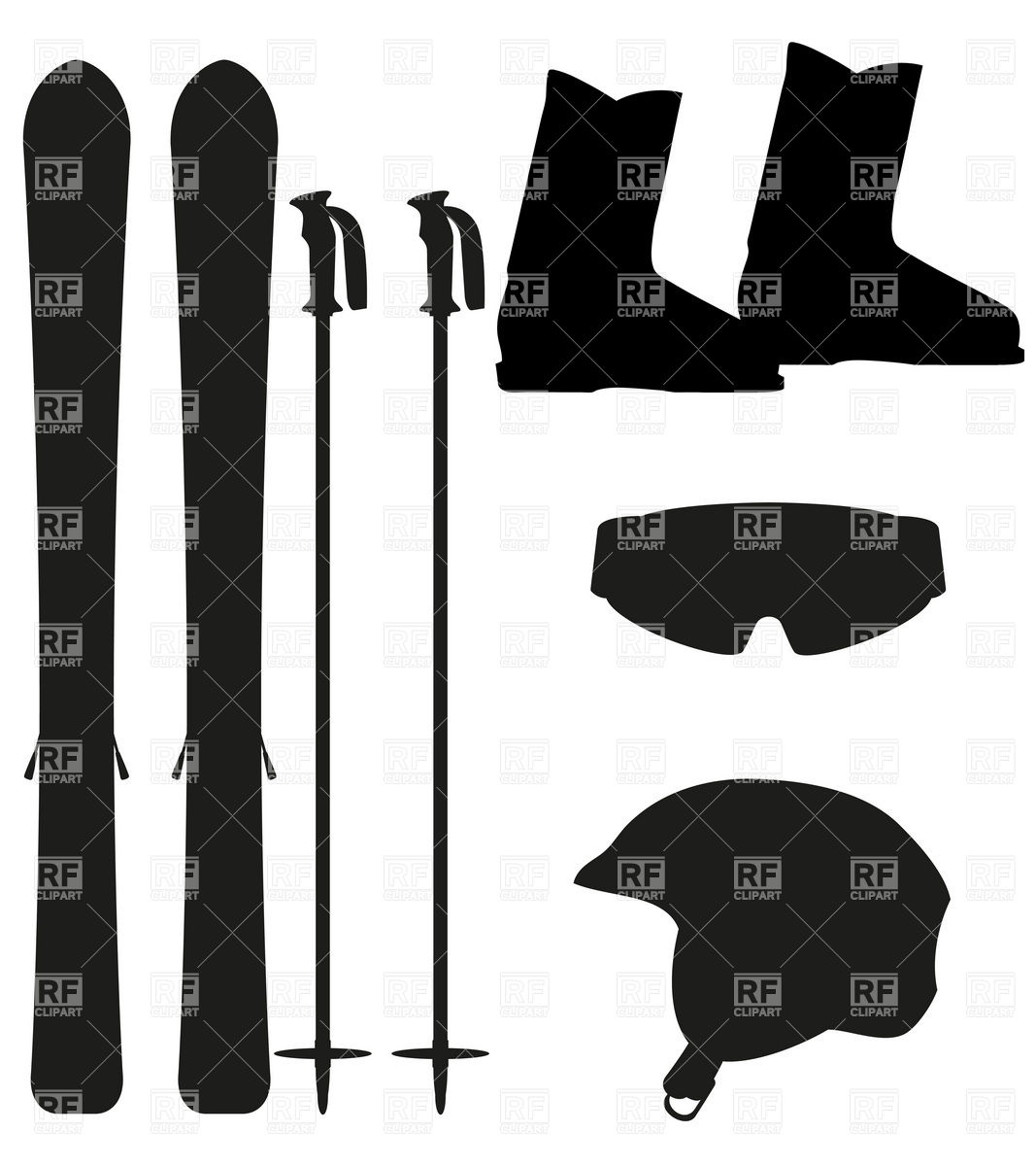 1067x1200 Silhouettes Of Ski Equipment Icons Vector Image Vector Artwork
