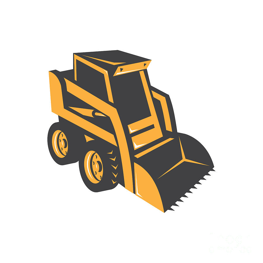 900x900 Skid Steer Digger Truck Digital Art By Retro Vectors
