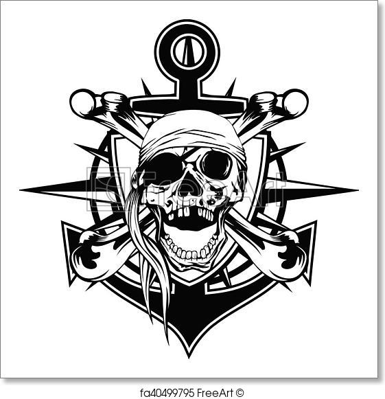 561x581 Free Art Print Of Emblem Skull Bandana. Vector Illustration Pirate
