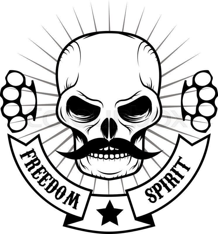 745x800 Skull With A Mustache Vector Illustration. Fight Club Logo Stock