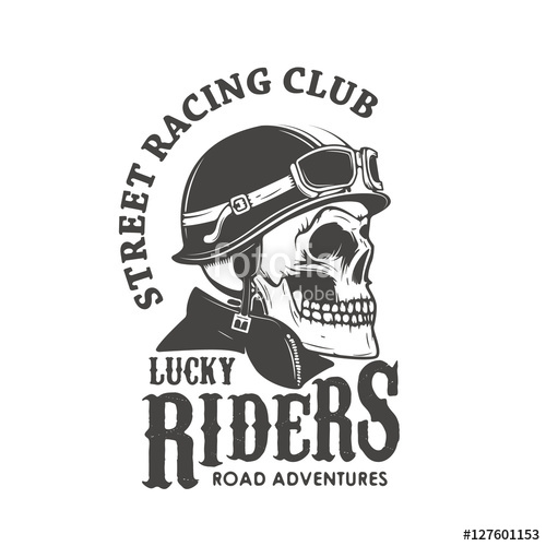 500x500 Lucky Riders. Street Racing Club. Skull In Racer Helmet. Design