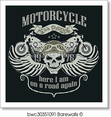 362x382 Art Print Of Motorcycle Design Template Logo. Skull Rider