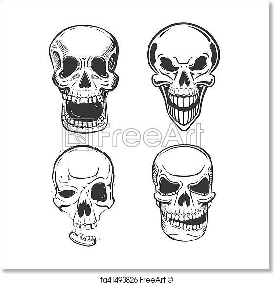 561x581 Free Art Print Of Skull Vector Tattoo Art In Sketch Style. Skull