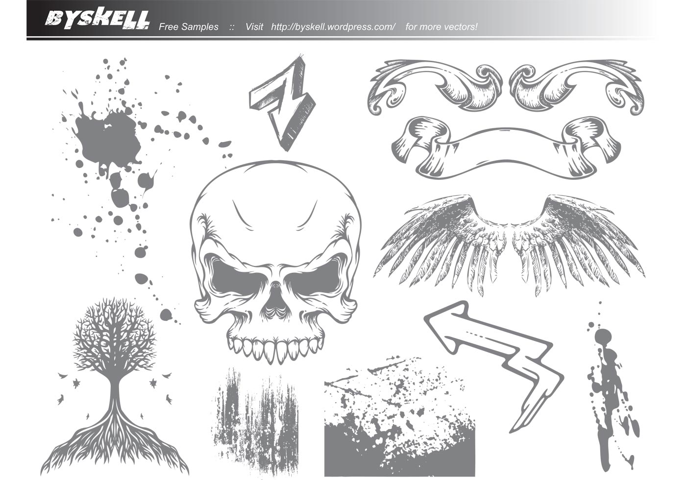 1400x980 Skull Wings Free Vector Art