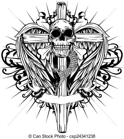 422x470 Skull Cross Wings. Abstract Vector Illustration Skull, Bones