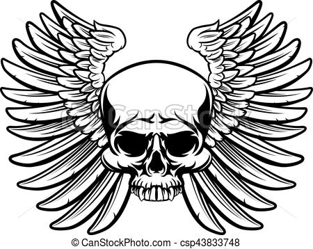 450x358 Skull With Wings. A Skull And Wings Drawn In A Vintage Retro