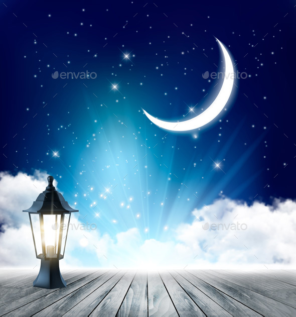 590x631 Night Nature Sky Background With Mon, Cloud And Stars. Vector. By