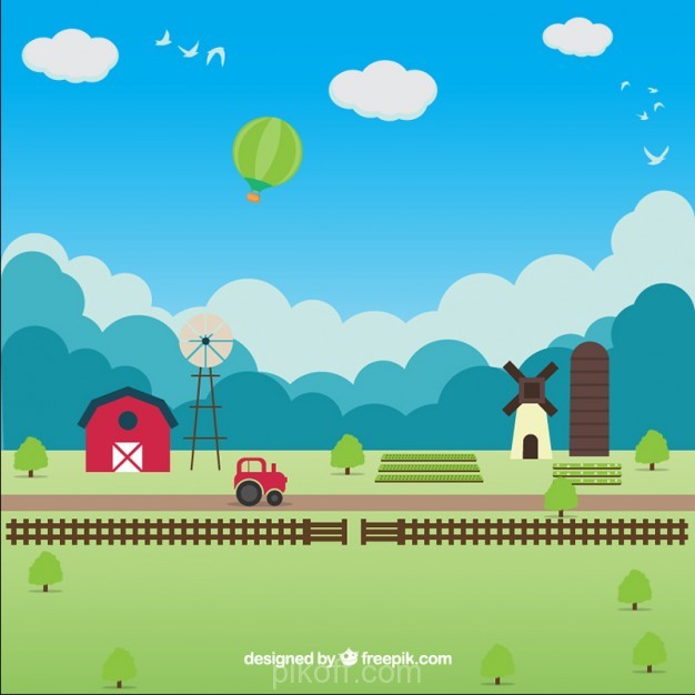 626x626 Ai] Flat Farm Landscape With A Blue Sky Vector Free Download