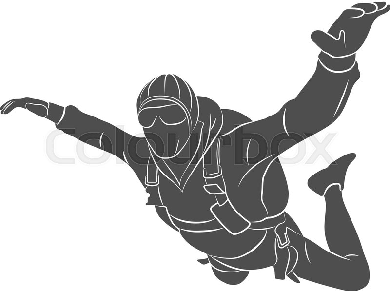 800x597 Silhouette Skydiver On A White Background. Vector Illustration