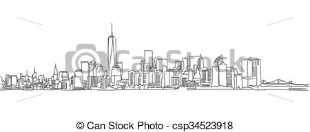 450x192 Free Hand Sketch Of New York City Skyline. Vector Scribble. Free