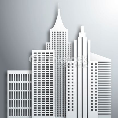414x414 Abstract 3d Paper White Skyscrapers. Vector Illustration