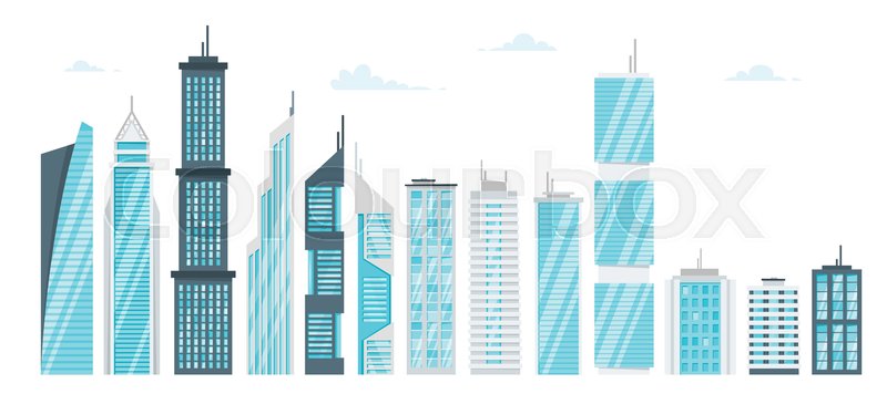 800x356 Vector Cartoon Style Set Of City Modern Skyscrapers Stock Vector