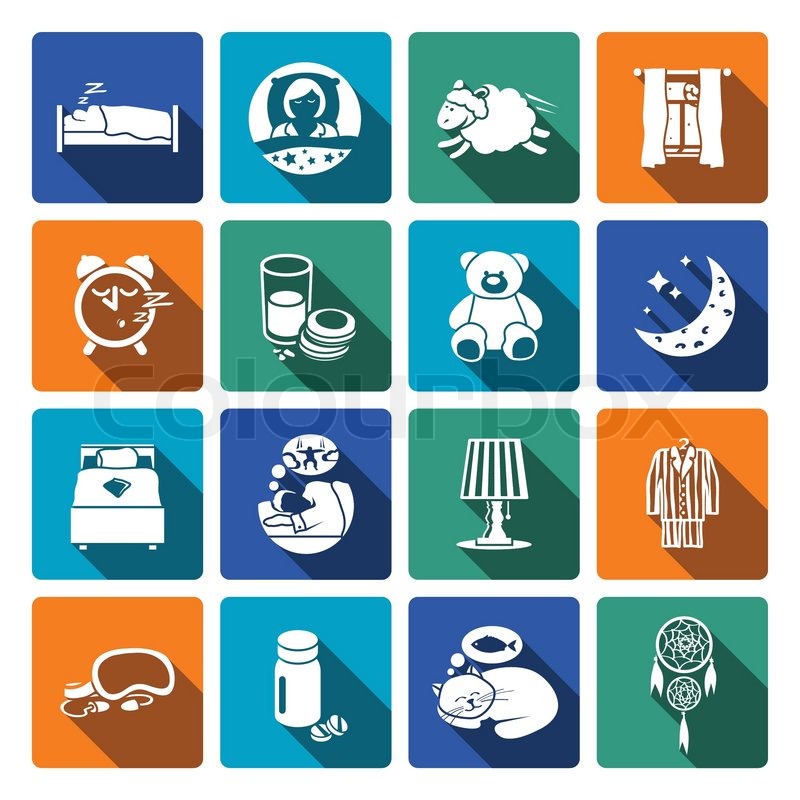 800x800 Sleep Time Icons Flat Set With Bedroom Night Sweet Dreams Isolated