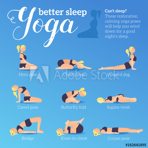 500x500 Yoga Poses For Better Sleep. Vector Illustrations With Woman In