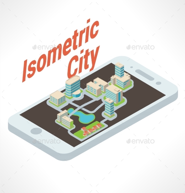 590x616 Isometric Buildings. City In Smartphone. Vector. By Ps42