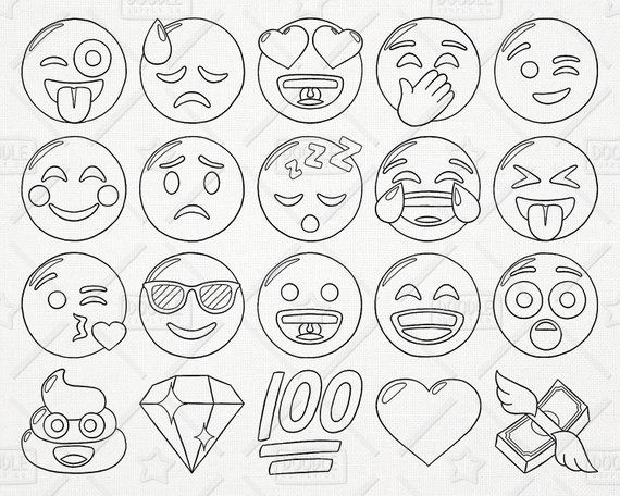 570x456 Doodle Emoji Vector Pack Smiley Faces Clipart Hand Drawn Etsy