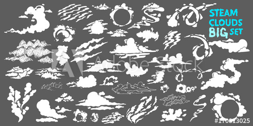 500x250 Steam Clouds Big Set. Fog Flat Isolated Clipart For Advertising