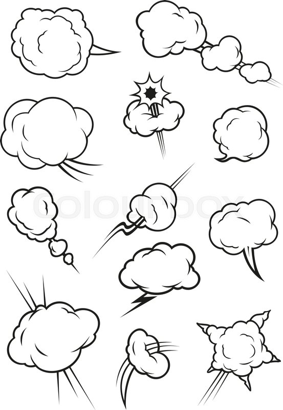 553x800 Cartoon Cloud Icons In Comic Book Style. Isolated Cumulus Outline