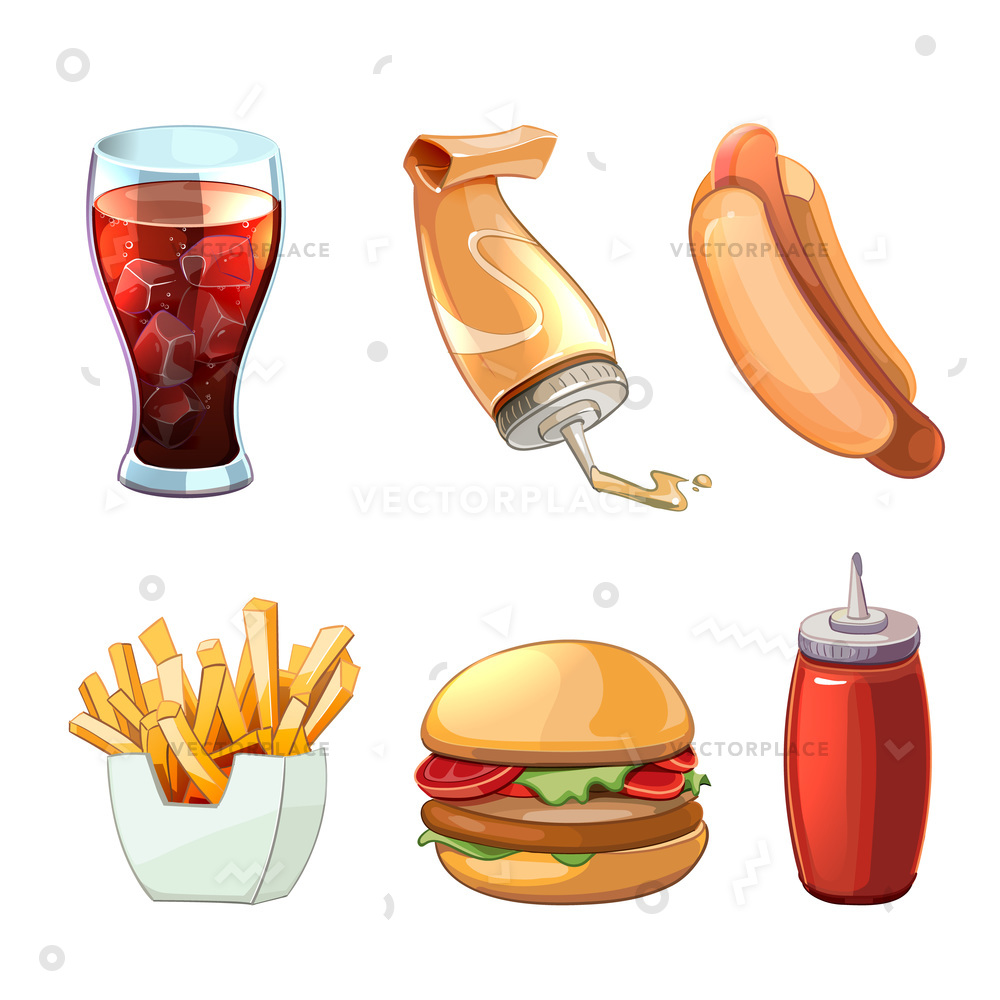 1000x1000 Fast Food Cartoon Icons Set Hot Vector Illustration 8511