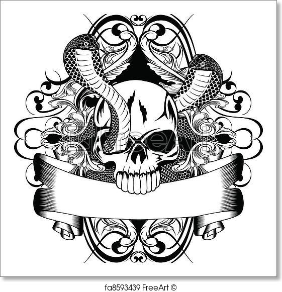 561x581 Free Art Print Of Skull And Two Snake. Vector Illustration Skull