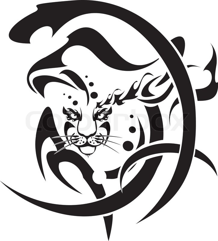 724x800 Tribal Snow Leopard Head Symbol, Vector. Black On The White