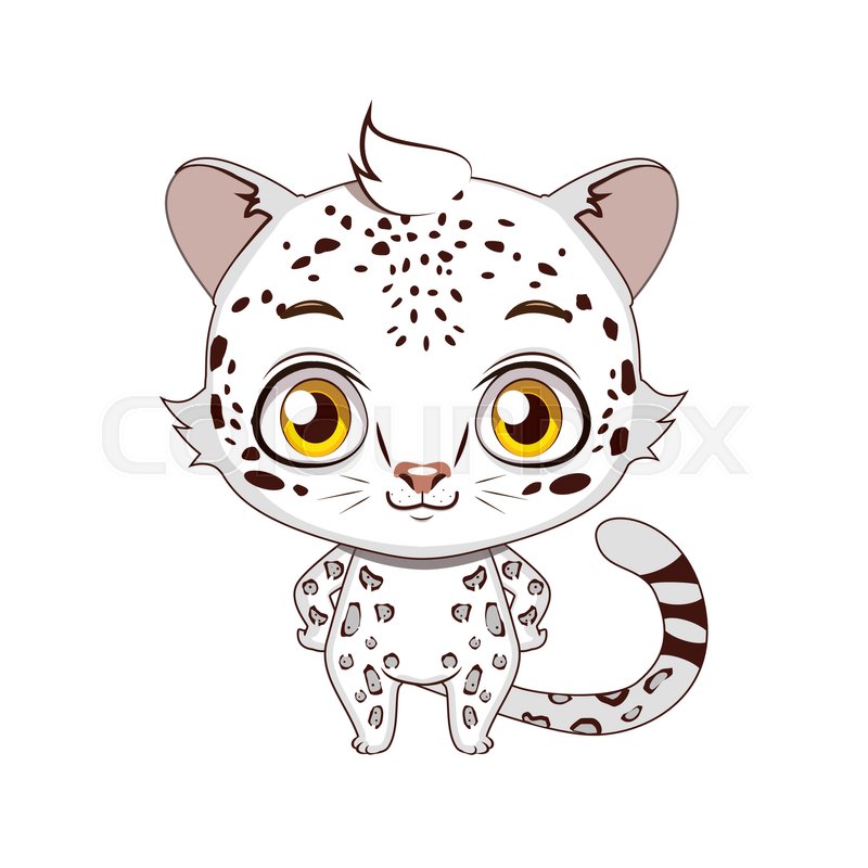 800x800 Cute Stylized Cartoon Snow Leopard Illustration Stock Vector