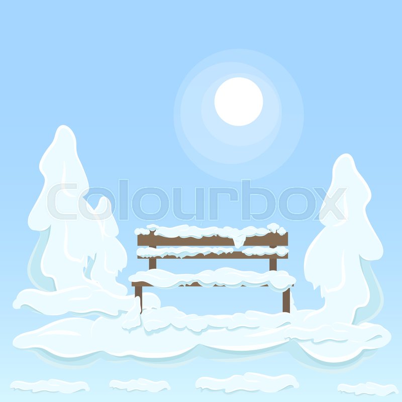 800x800 Wooden Isolated Bench Under White Snow Between Covered With Great