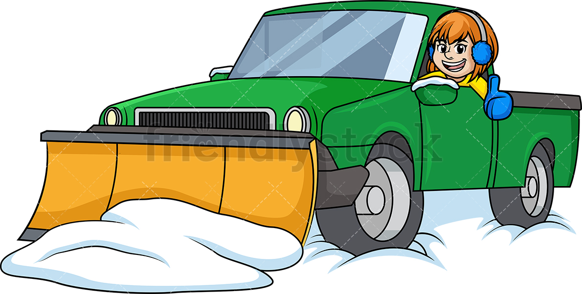 1190x602 Woman In Snow Plow Truck Cartoon Clipart Vector