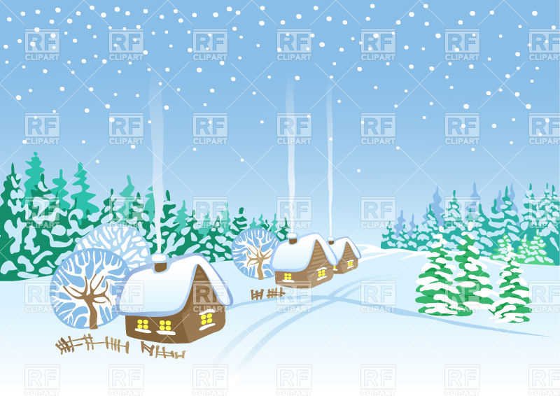 800x566 Winter Village Landscape Huts And Forest Covered With Snow Vector